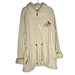 Cityscape Womens Vintage Fleece Jacket Size L Ivory Embroidered